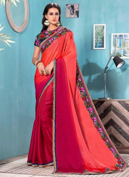 Maroon Colour STYLEWELL FLORENCIYA Heavy Festive Wear Moss Chiffon Embroidered Designer Stylish Saree Collection 1008